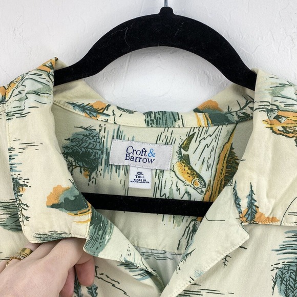 Vintage Croft & Barrow Button Down Camp Shirt Mens XXL Fishing Mountains Outdoor - Picture 4 of 8